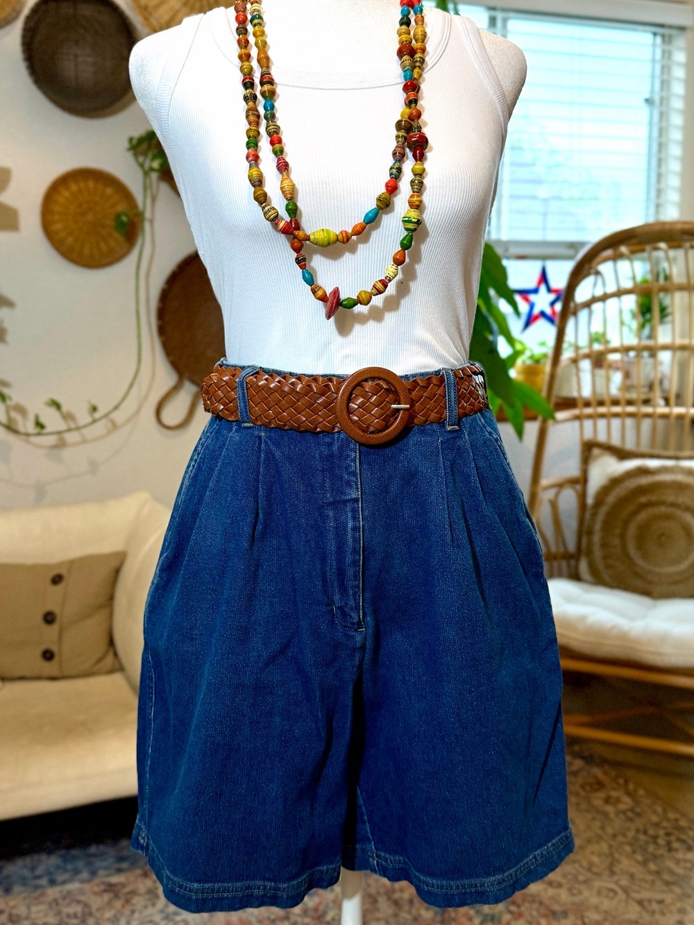 Vintage Woolrich Mom Shorts Bermuda Blue Denim Pleated High Rise Women’s S Boho